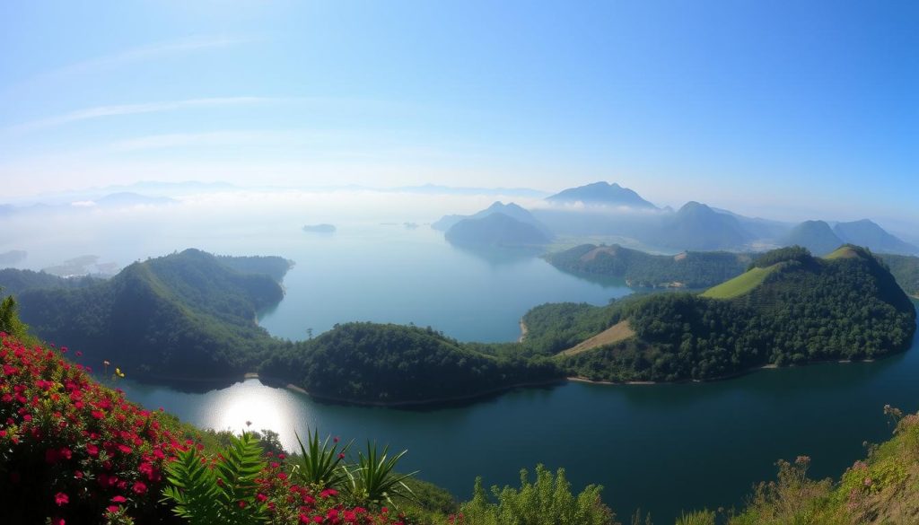Scenic view of Umiam Lake