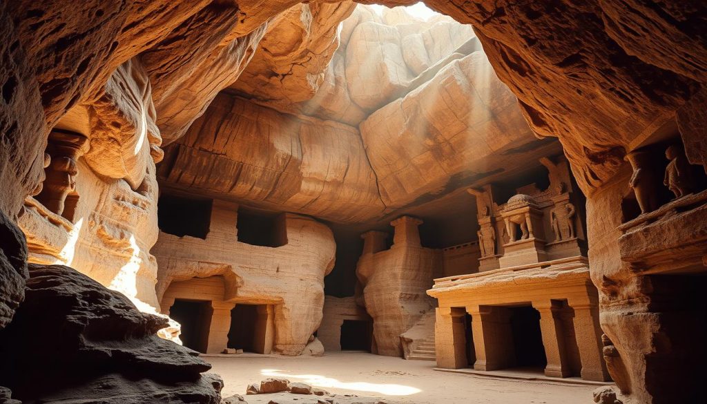 light and shadow effects in rock-cut architecture